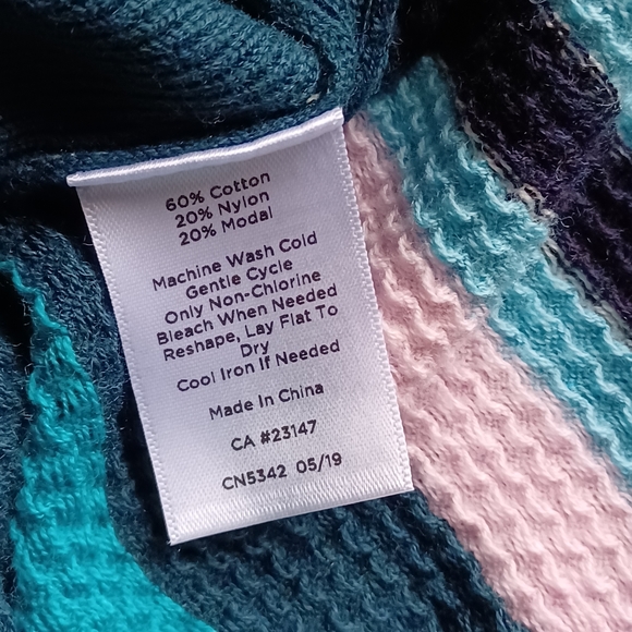 T by Talbots Deep Teal Waffle Knit Stripe Detail Jewel Neck Tunic Sweater - Picture 9 of 12